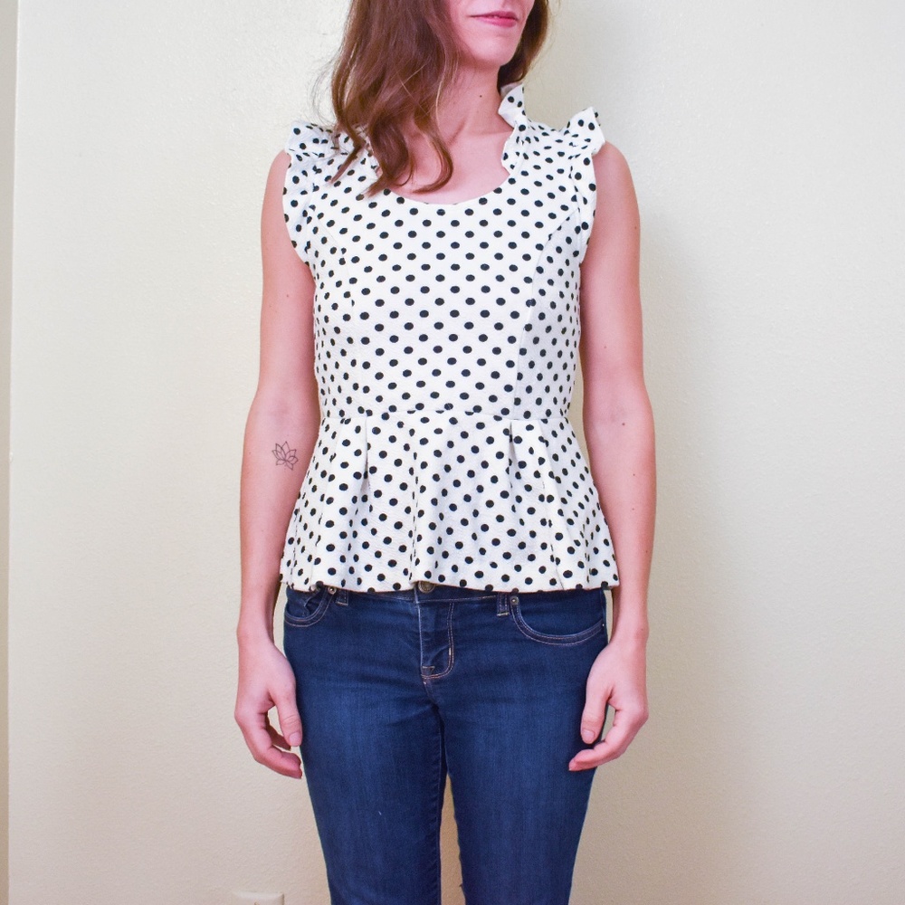 SALE Anthropologie Postmark Polka Dot Peplum Top